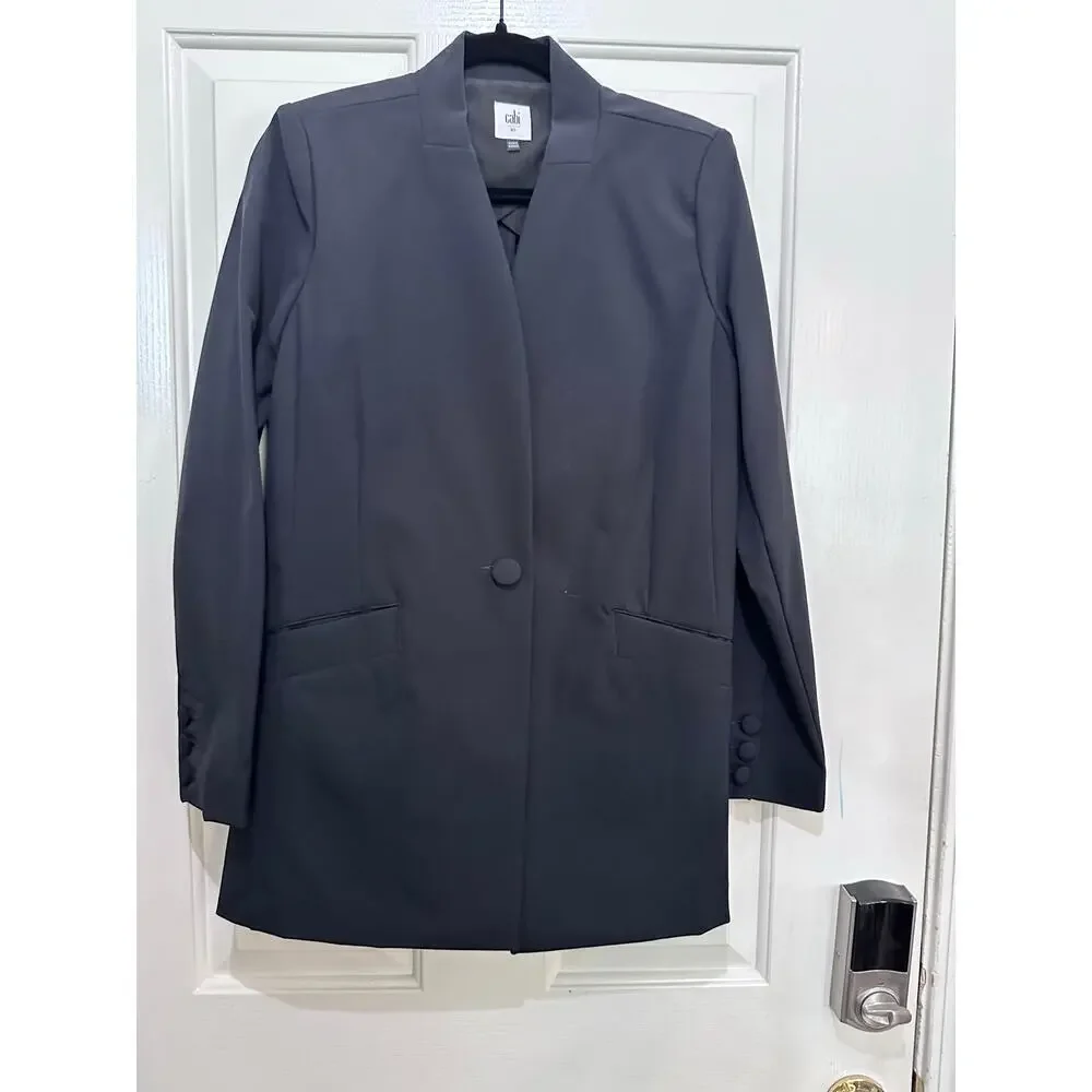 Cabi #4119 Black Career One Button Ponte Knit Dinner Blazer Jacket Size 10